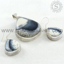 Gorgeous dendrite agate gemstone jóias de prata conjunto 925 jóias de prata esterlina jóias por atacado